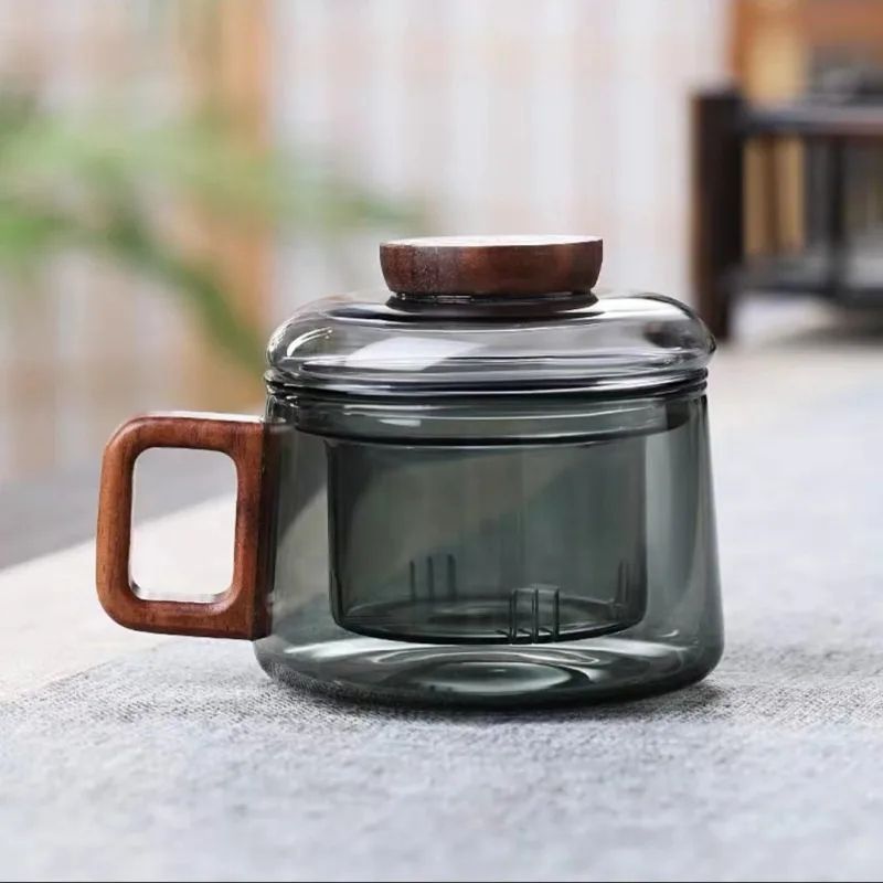 200 Ml Glass Tea Cup With Wooden Handle And Filter 11
