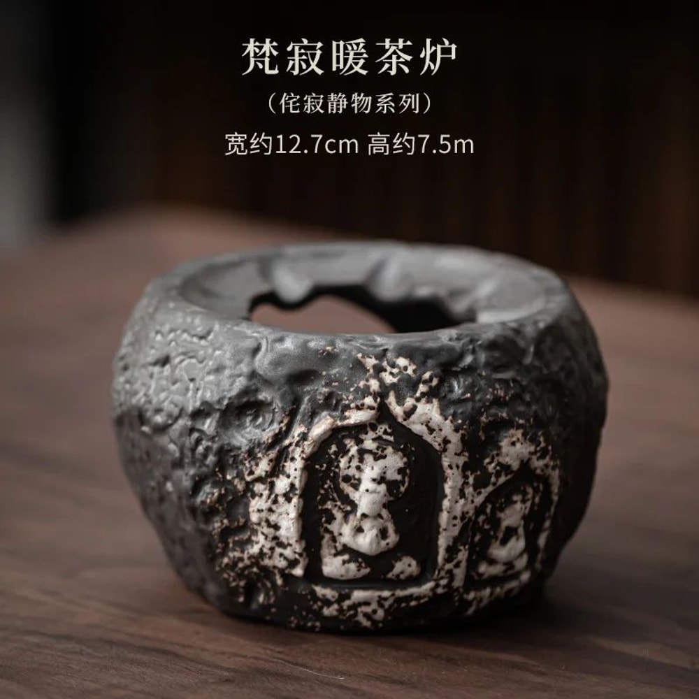 Handmade Wabi Sabi Black Pottery Buddha Tea Warmer 8