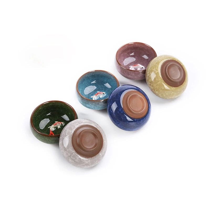 3D Golden Fish China Tea Cup Set 6 Pcs 2