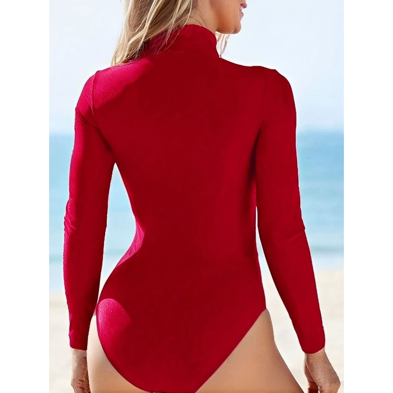 Womens Long Sleeve Slim Fit Rash Guard Swimsuit 5