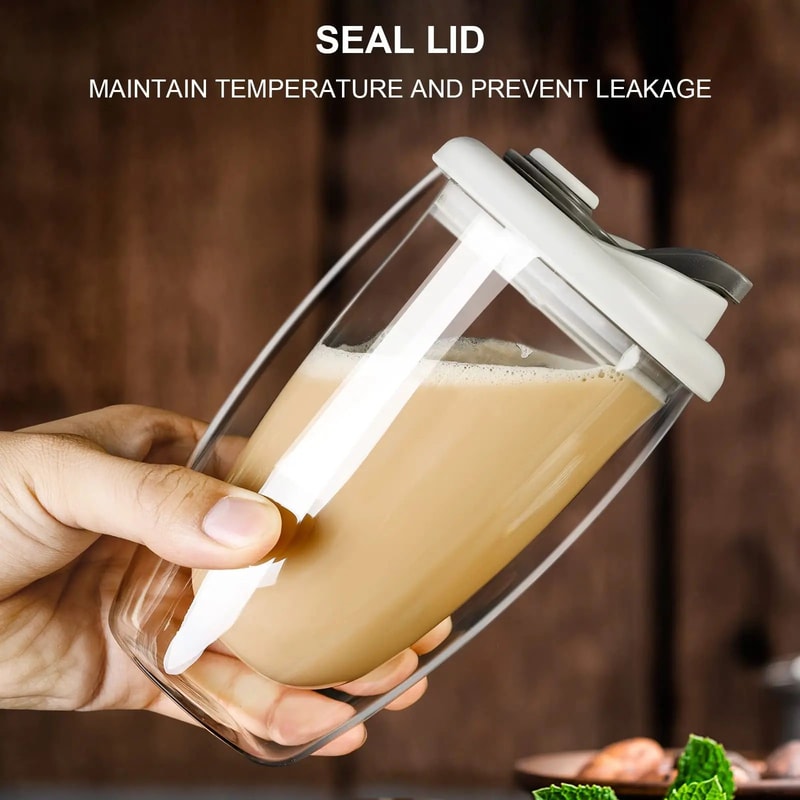 15oz Double Wall Glass Coffee Mug With Silicone Lid 2