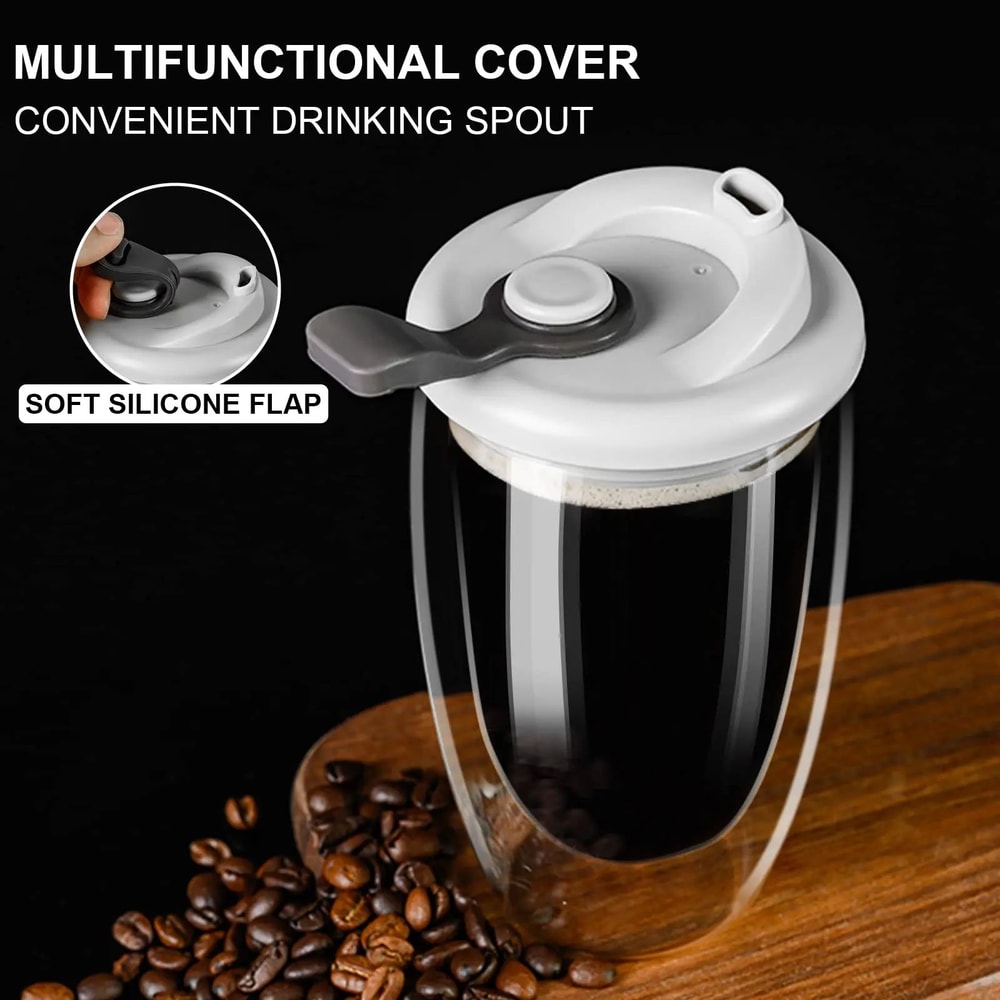 15oz Double Wall Glass Coffee Mug With Silicone Lid 3