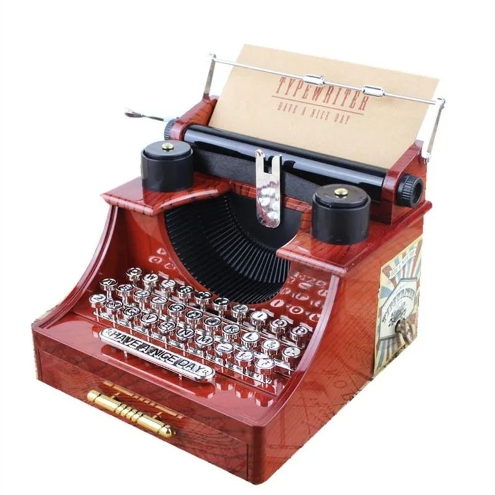 Retro Typewriter Music Box Wooden Desktop Decor 6