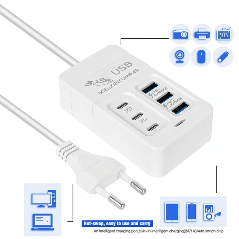 MultiPort USB Wall Charger For Fast Charging And OneOutlet Power For All Devices 6
