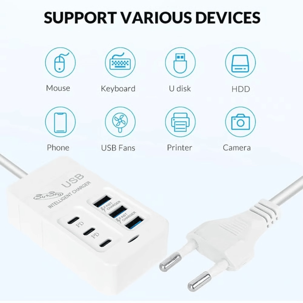 MultiPort USB Wall Charger For Fast Charging And OneOutlet Power For All Devices 9