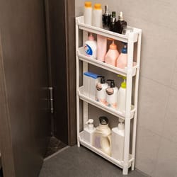 behind door narrow storage cabinet trolley rack