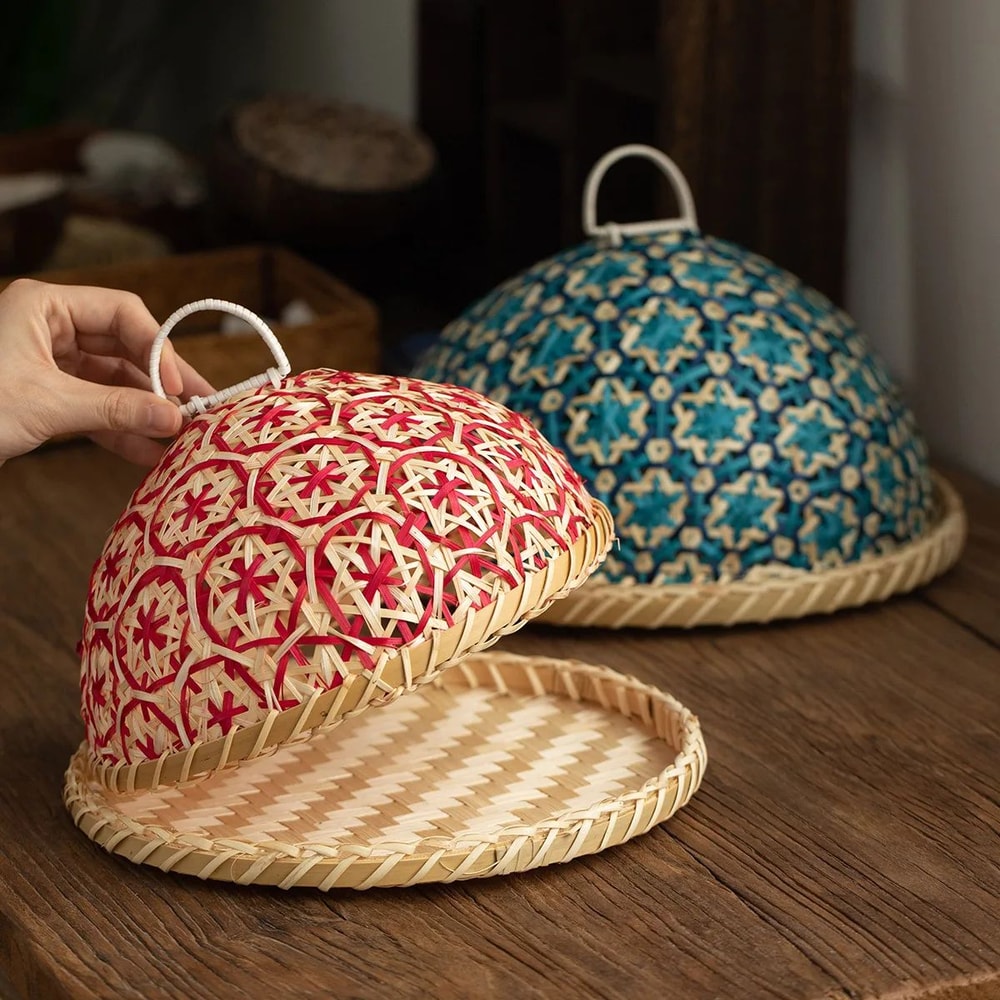 Handwoven Rattan Food Cover Dome With Lid 0