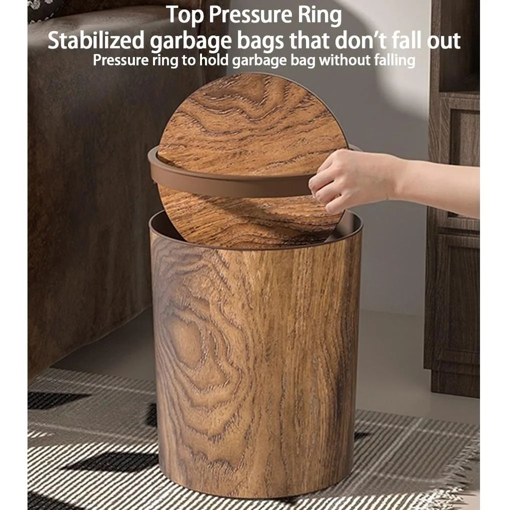 Imitation Wood Trash Can With Swing Lid 3