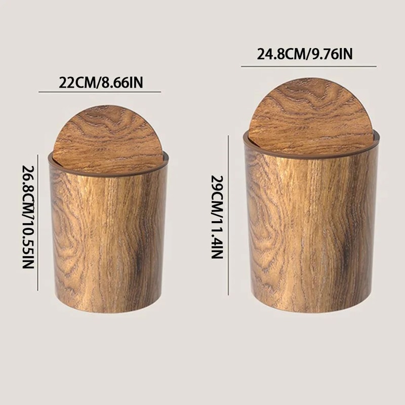 Imitation Wood Trash Can With Swing Lid 4