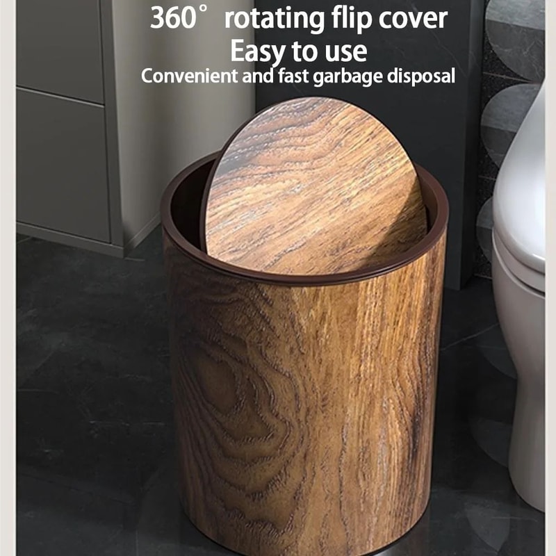 Imitation Wood Trash Can With Swing Lid 7