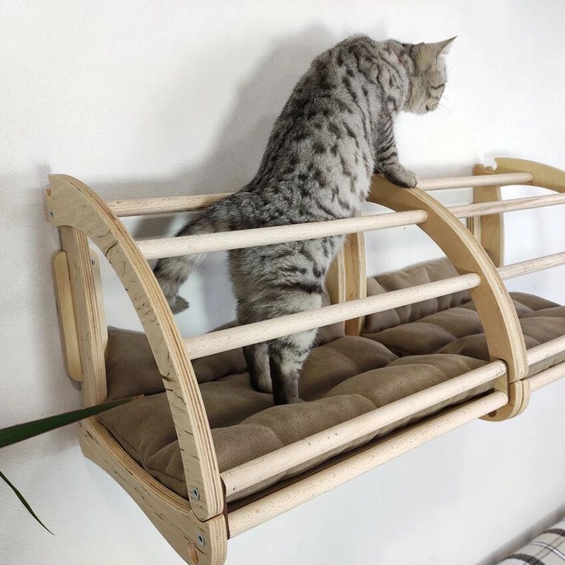 Wall Mounted Wooden Cat House Climbing Bed 2