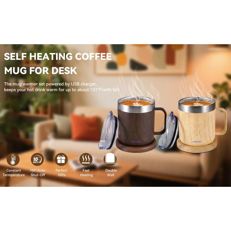 Self Heating Smart Coffee Mug With USB 55C Warmer 6