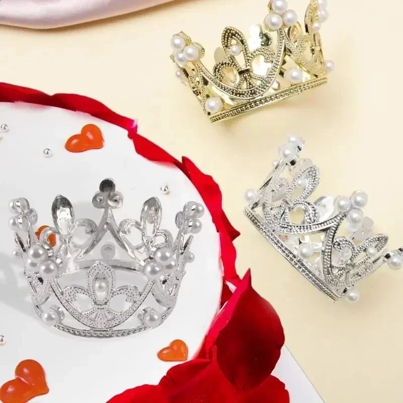 Mini Crown Pearl Cake Topper Tiara Decoration 1