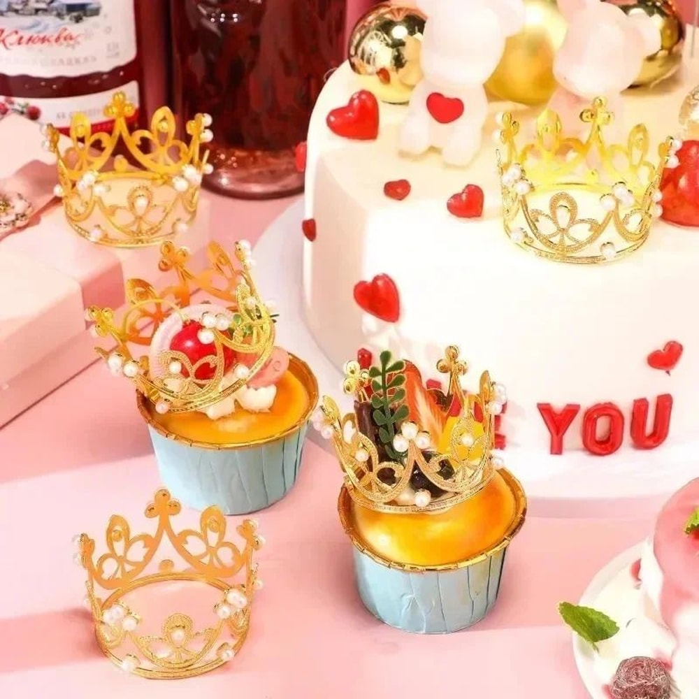 Mini Crown Pearl Cake Topper Tiara Decoration 2