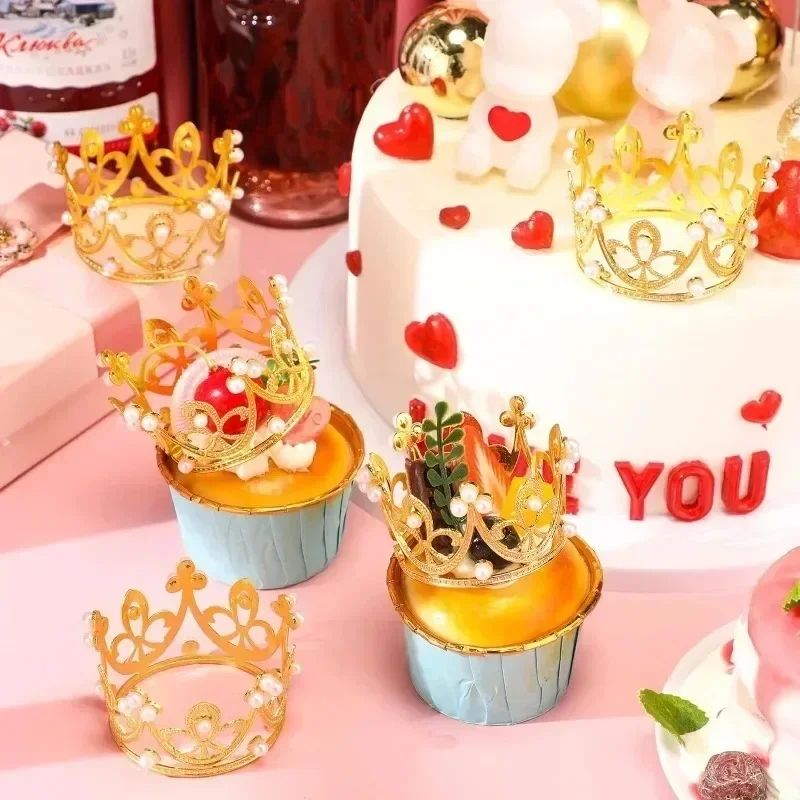 Mini Crown Pearl Cake Topper Tiara Decoration 2