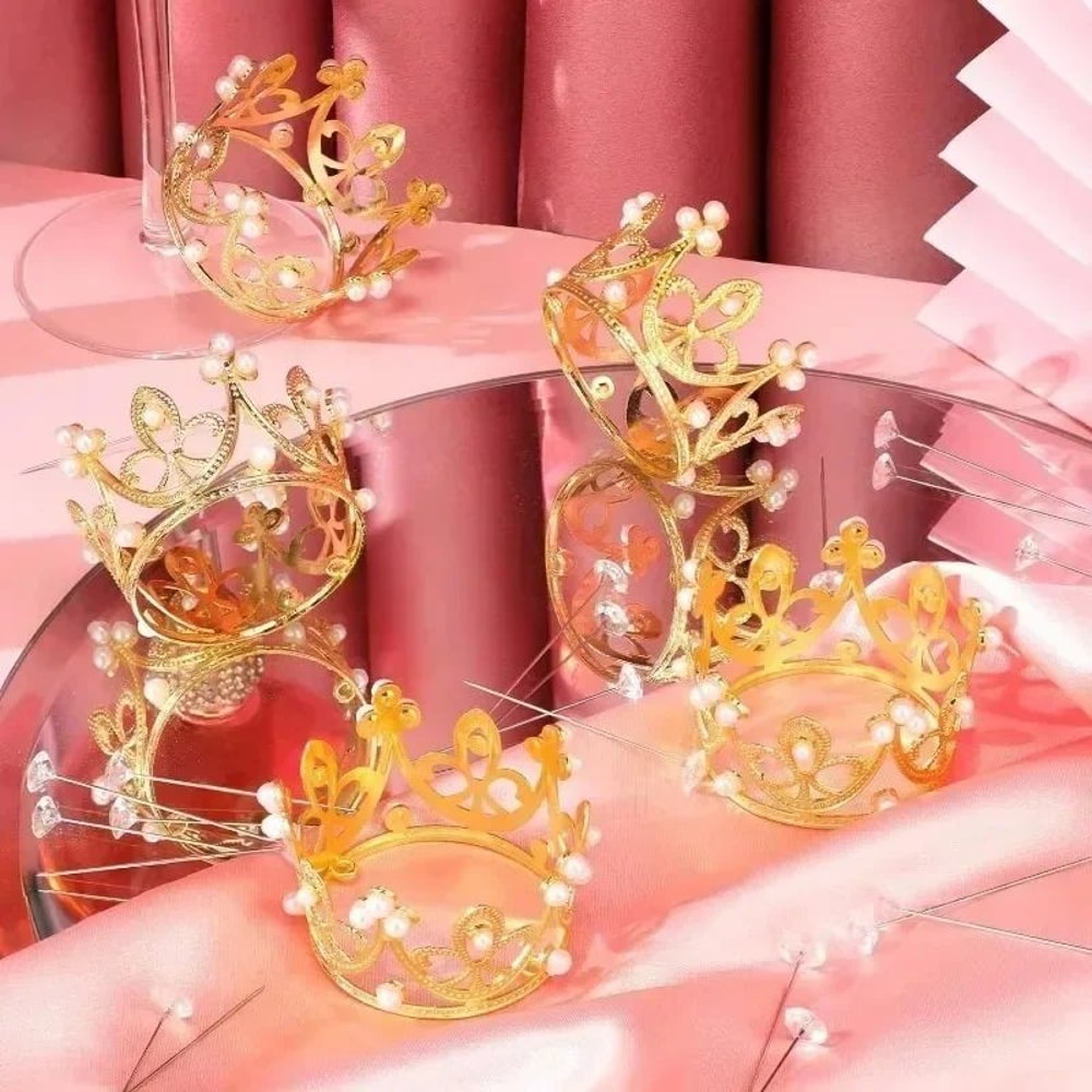 Mini Crown Pearl Cake Topper Tiara Decoration 3