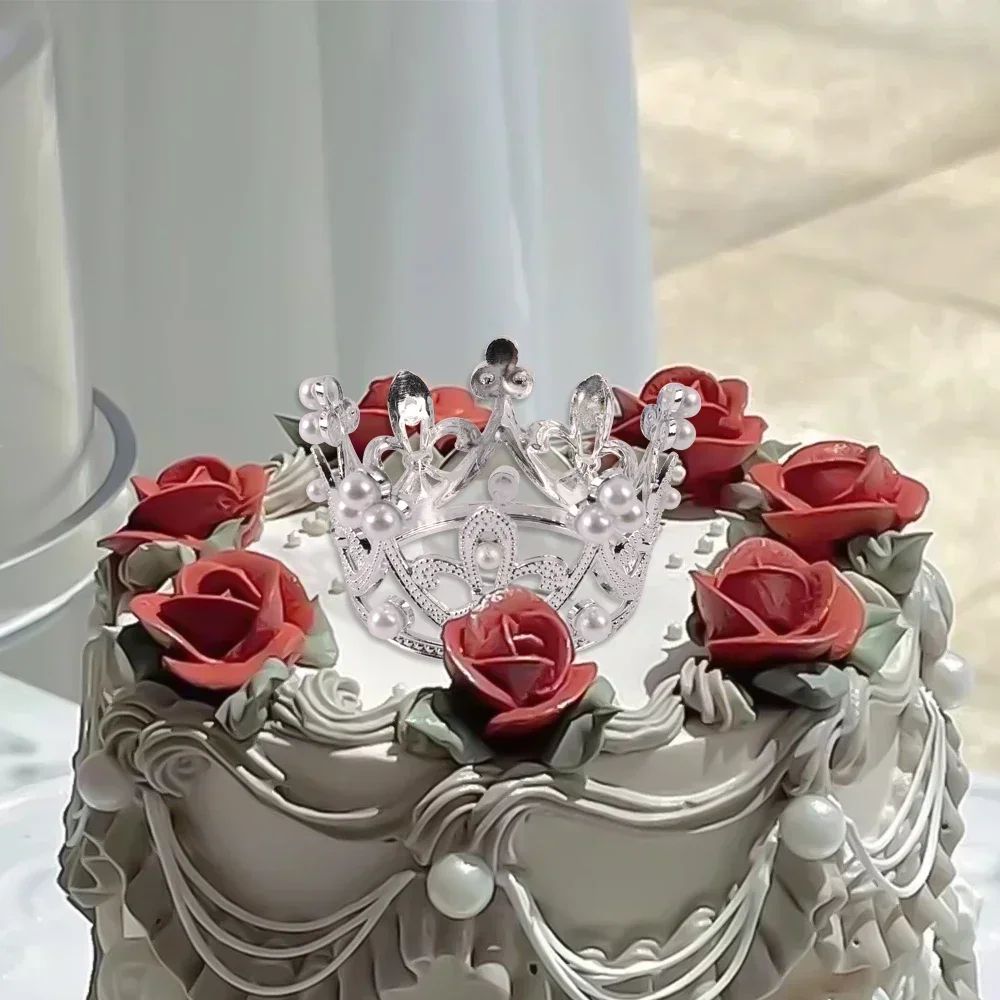Mini Crown Pearl Cake Topper Tiara Decoration 5