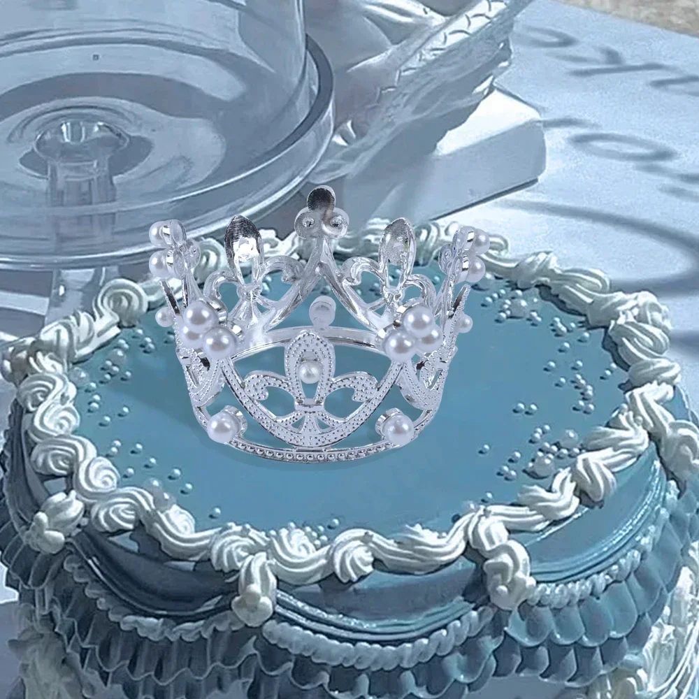 Mini Crown Pearl Cake Topper Tiara Decoration 6