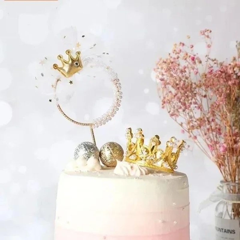 Mini Crown Pearl Cake Topper Tiara Decoration 7