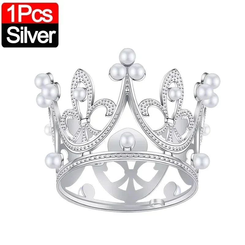 Mini Crown Pearl Cake Topper Tiara Decoration 9