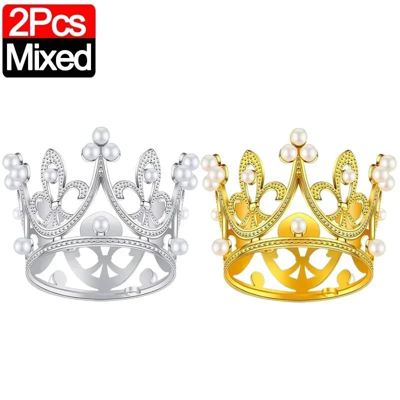 Mini Crown Pearl Cake Topper Tiara Decoration 12