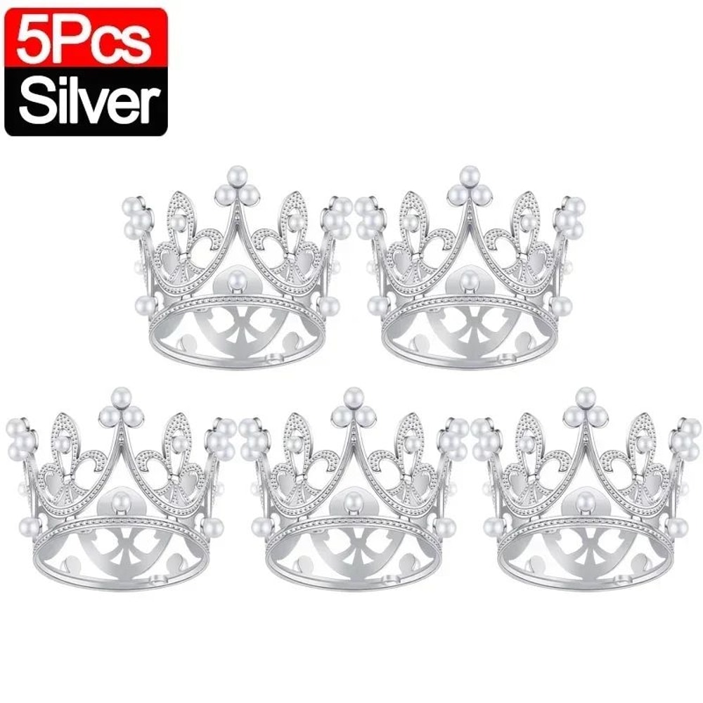 Mini Crown Pearl Cake Topper Tiara Decoration 14