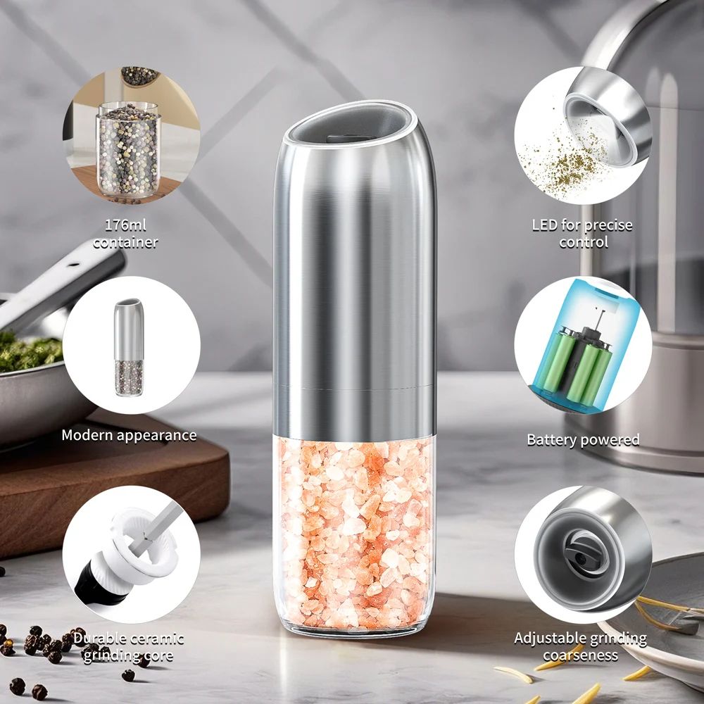 Upgraded Electric Salt And Pepper Grinder Set 176ml With LED 2