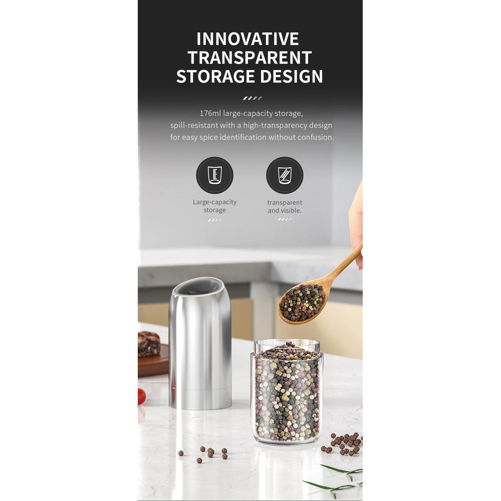 Upgraded Electric Salt And Pepper Grinder Set 176ml With LED 7