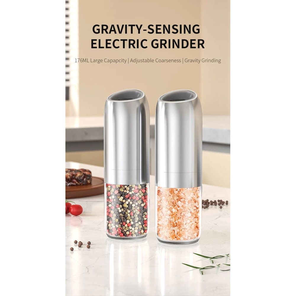 Upgraded Electric Salt And Pepper Grinder Set 176ml With LED 9