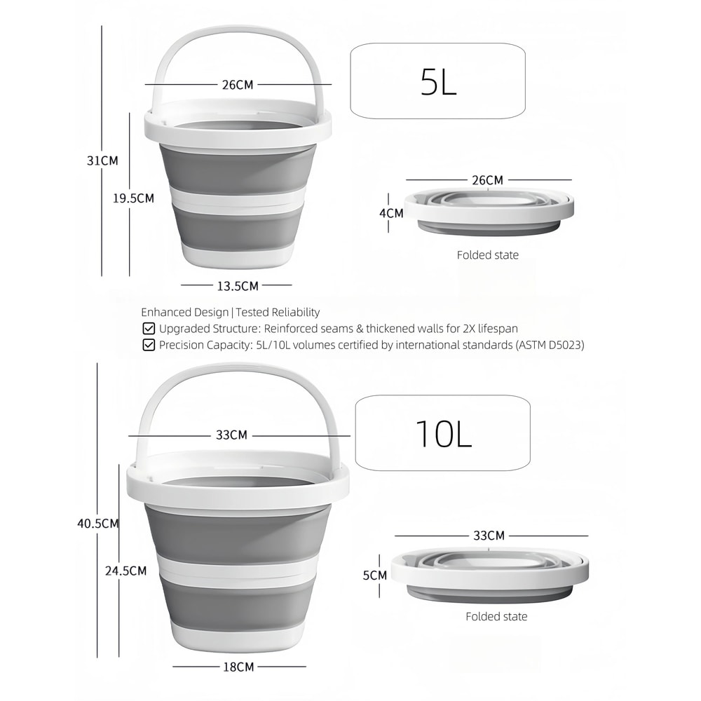 Collapsible UltraFlat Car Wash Bucket 10L5L 5