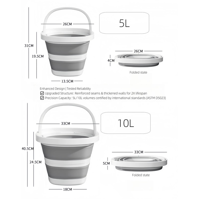 Collapsible UltraFlat Car Wash Bucket 10L5L 5
