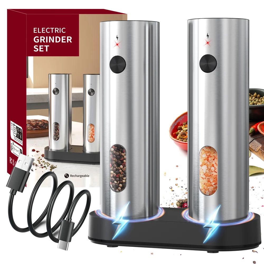USB Rechargeable Automatic Salt And Pepper Grinder With LED 0