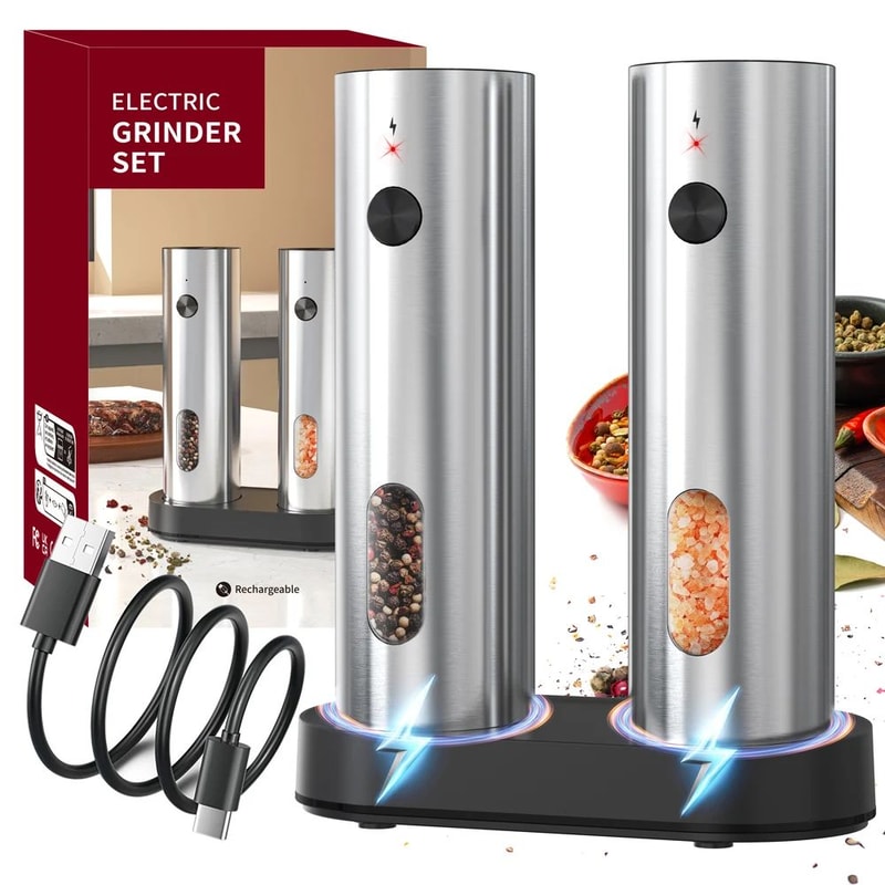 USB Rechargeable Automatic Salt And Pepper Grinder With LED 0