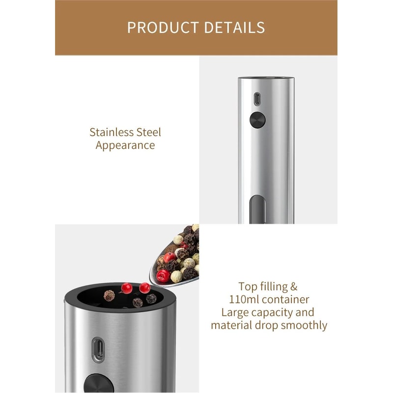 USB Rechargeable Automatic Salt And Pepper Grinder With LED 6