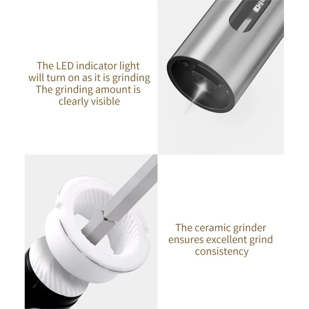 USB Rechargeable Automatic Salt And Pepper Grinder With LED 7