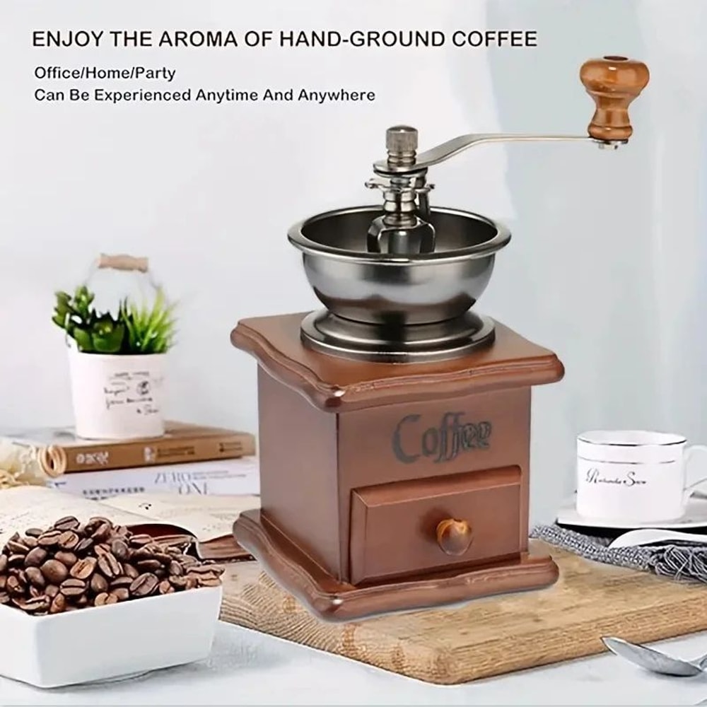 Vintage Wooden Manual Coffee Grinder Hand Crank Burr Mill 7