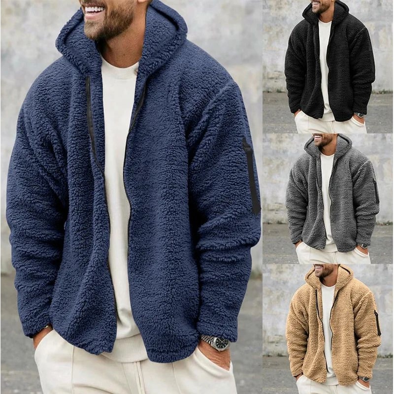 Mens DoubleSided Fleece Warm Hooded Jacket 0