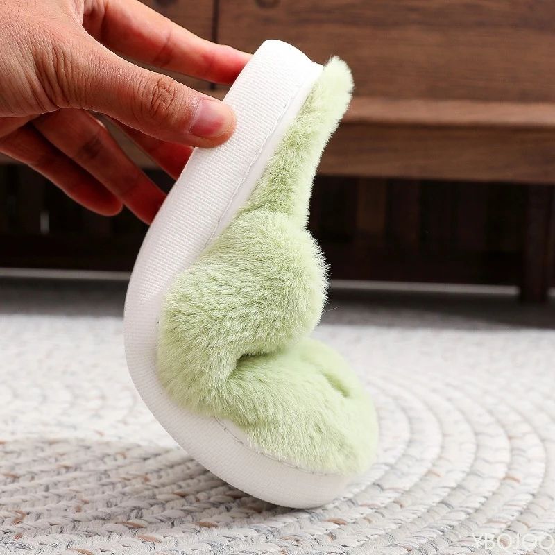 Plus Size Plush Green Monster Fur Indoor Slippers 6