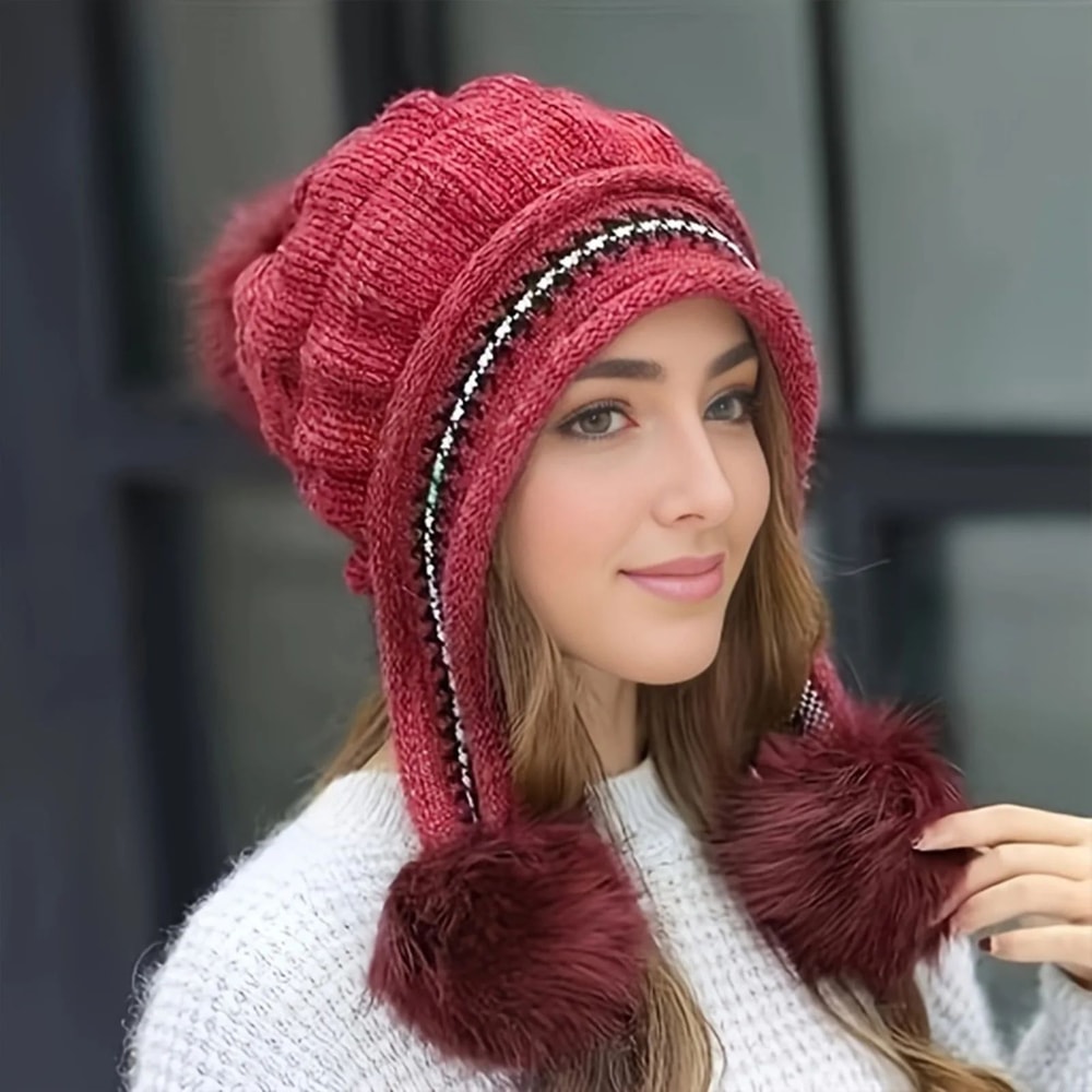 Womens FleeceLined Winter Fur Earflap Beanie Hat 6