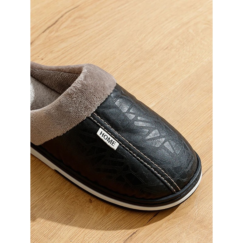 Mens Winter PU Leather Fur Lined Home Slippers 6