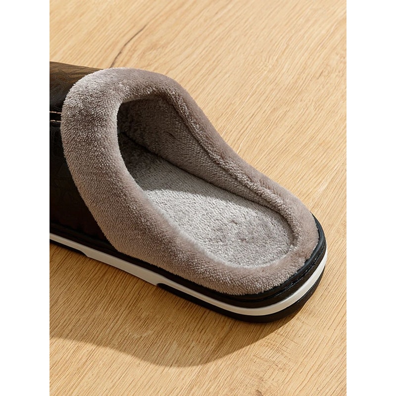 Mens Winter PU Leather Fur Lined Home Slippers 7