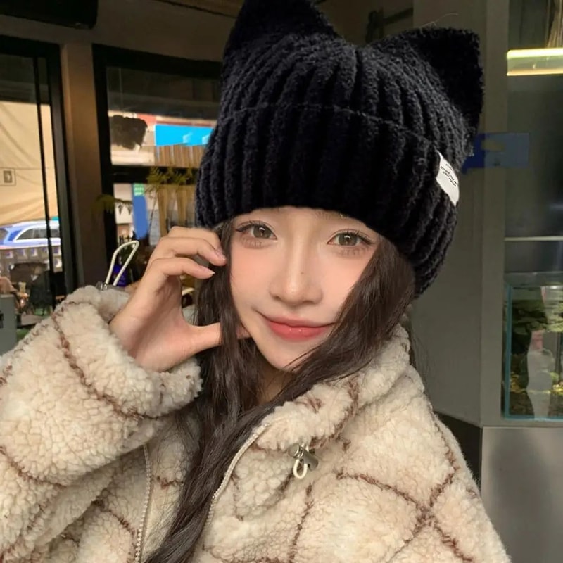 Cute Cat Ear Knitted Winter Beanie 4