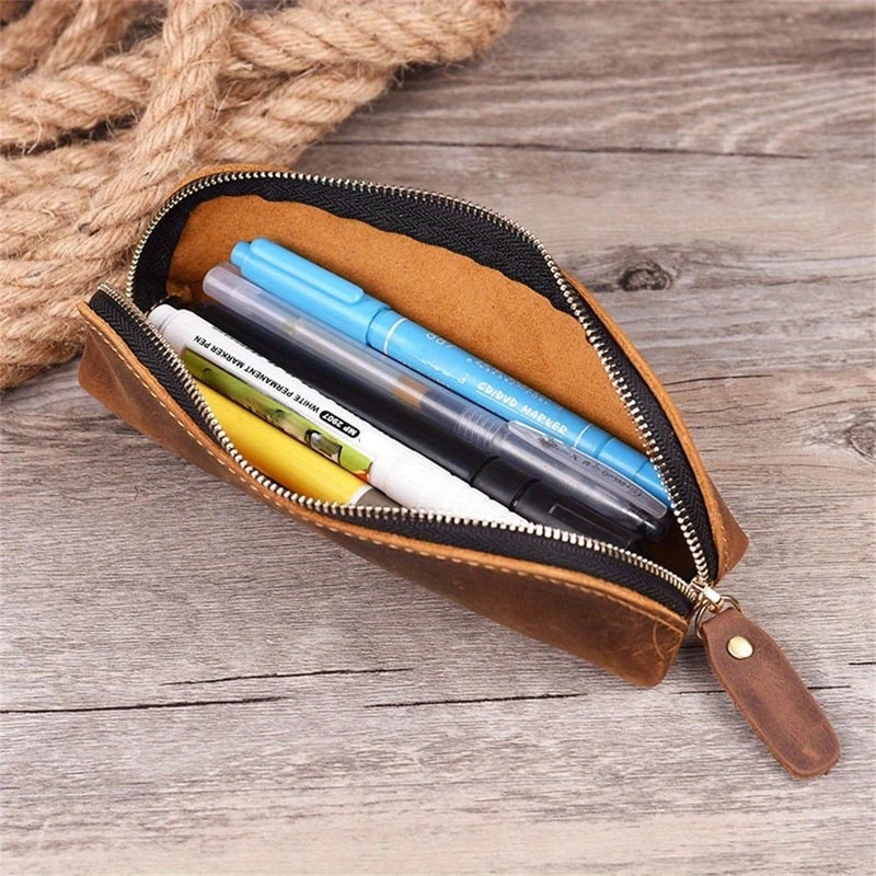 Vintage Leather Pencil And Pen Storage Pouch 6