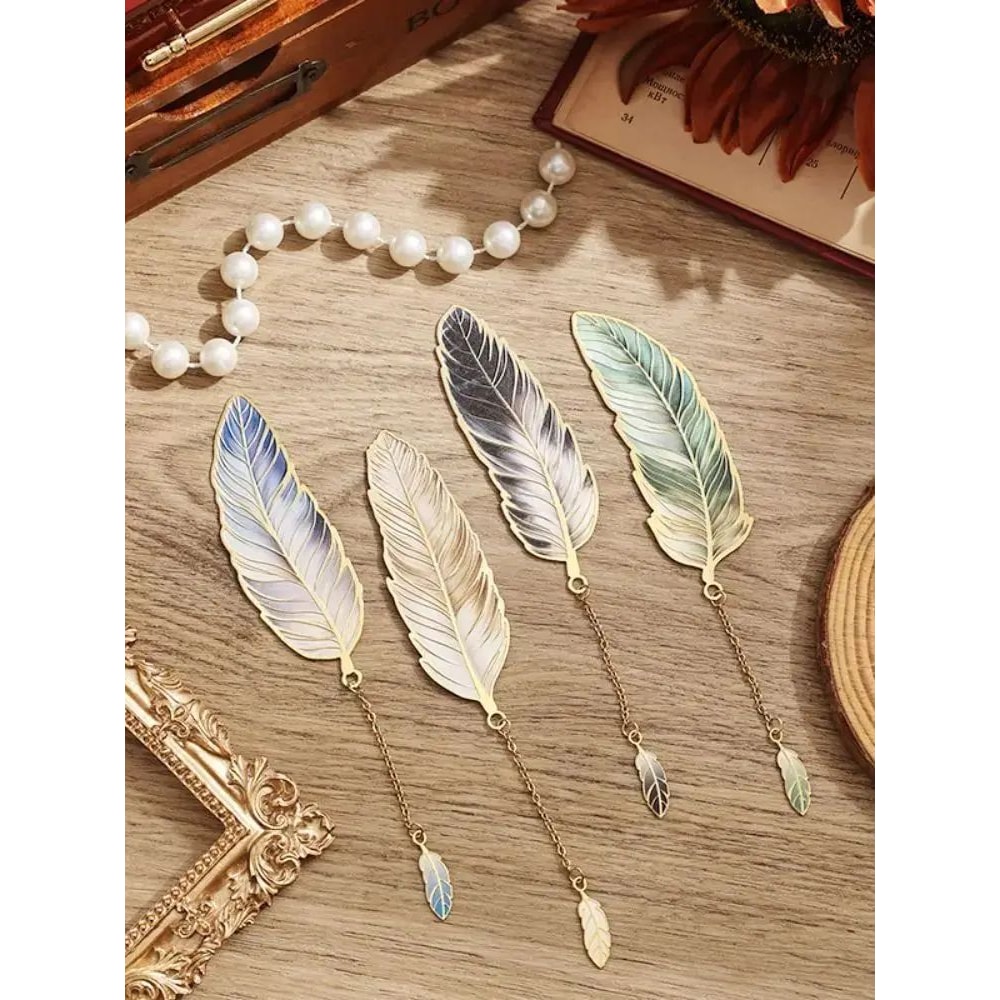Vintage Feather Metal Bookmark With Chain Pendant 5