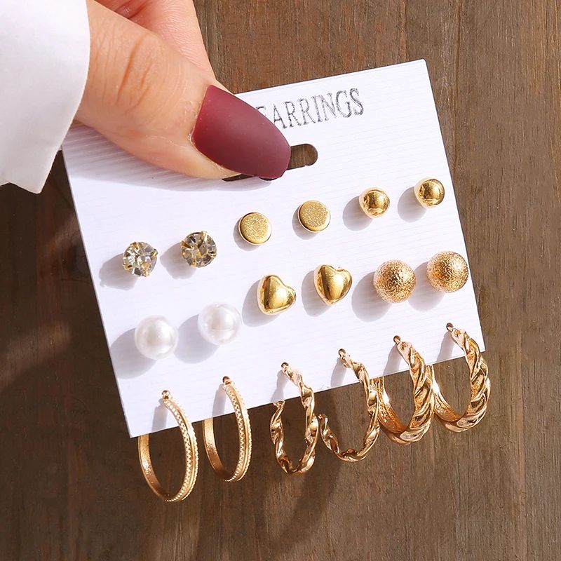 Gold Vintage Geometric Pearl Dangle Earrings 12