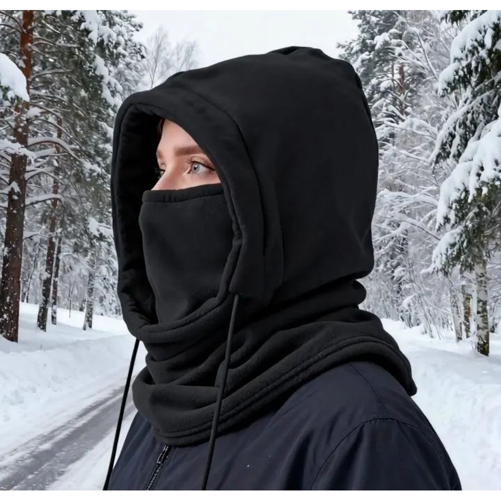 Unisex Winter Knit Balaclava Hood With Drawstring 2