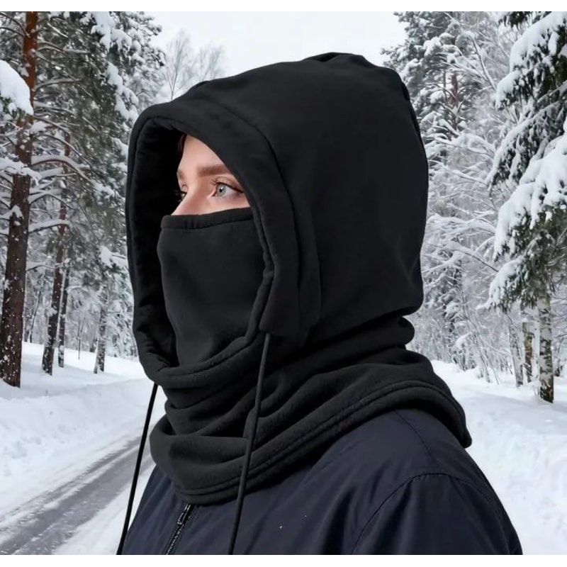 Unisex Winter Knit Balaclava Hood With Drawstring 2