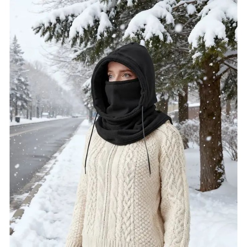 Unisex Winter Knit Balaclava Hood With Drawstring 4