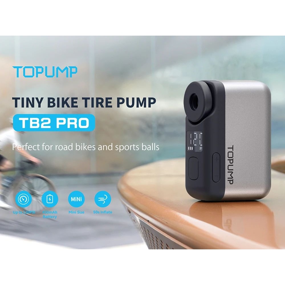 TOPUMP TB2 PRO Mini Electric Bike Pump 120PSI Portable Inflator 6