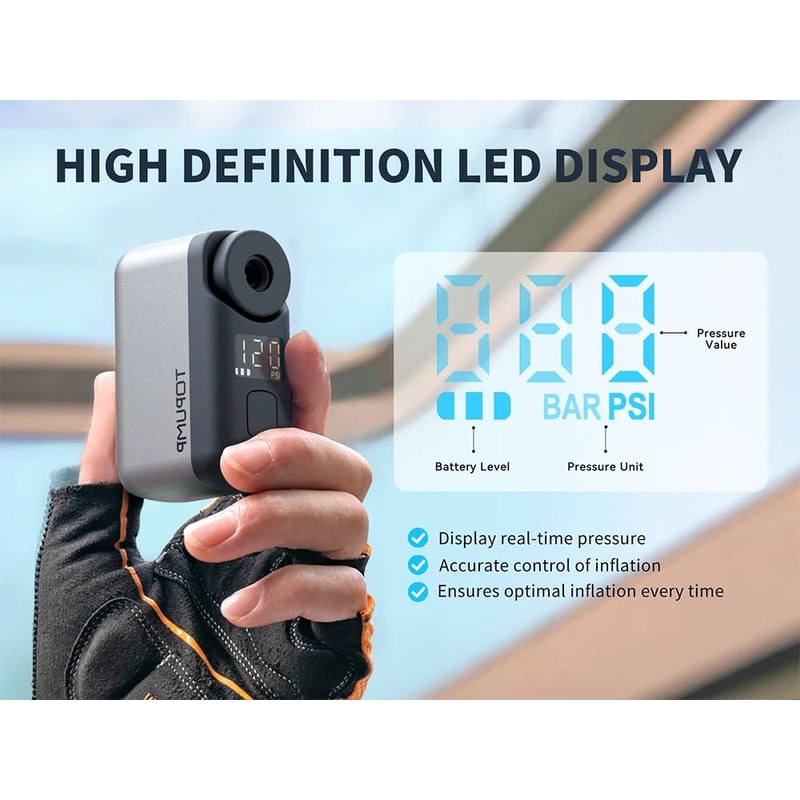 TOPUMP TB2 PRO Mini Electric Bike Pump 120PSI Portable Inflator 7